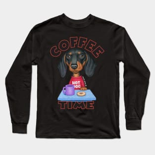 cute coffee awesome Doxie Black Dachshund Coffee Drinker Long Sleeve T-Shirt